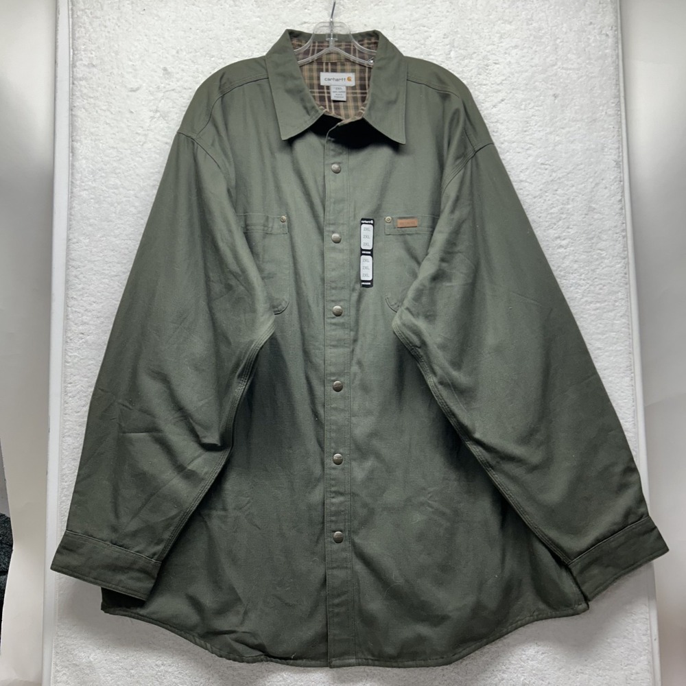 Carhartt Mens Size 2XL Green Heavyweight Flannel Lined Snap Shirt Jacket